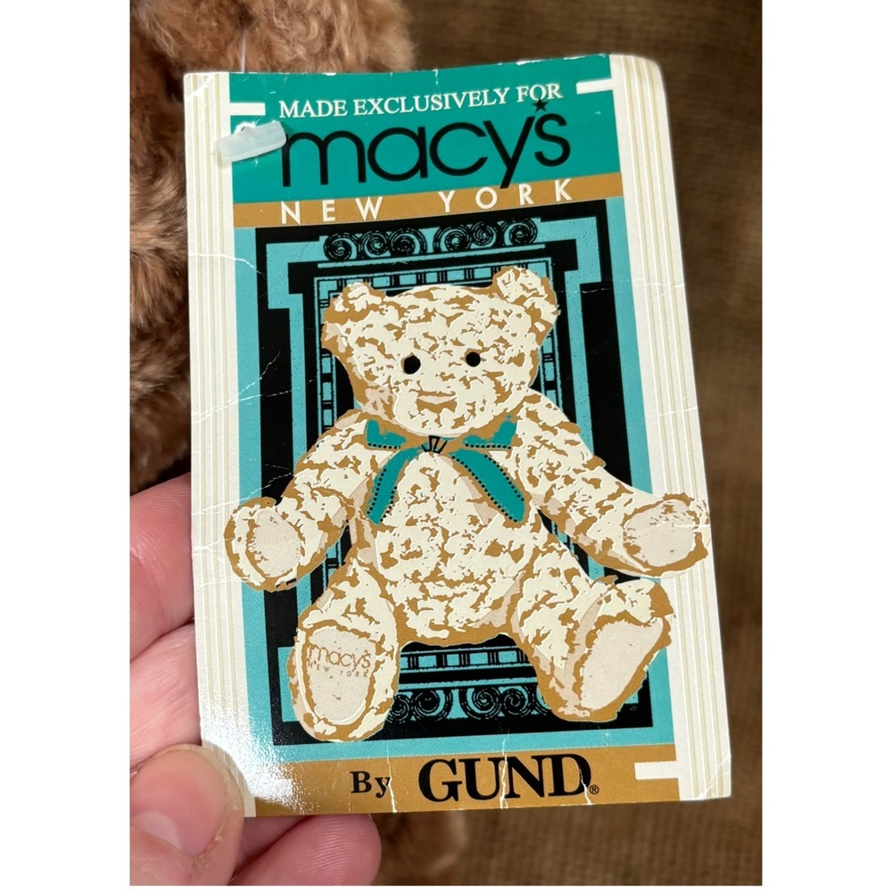Gund Macys Jointed Teddy Bear Plush Stuffed Animal Light Brown Green Bow - Picture 2 of 7